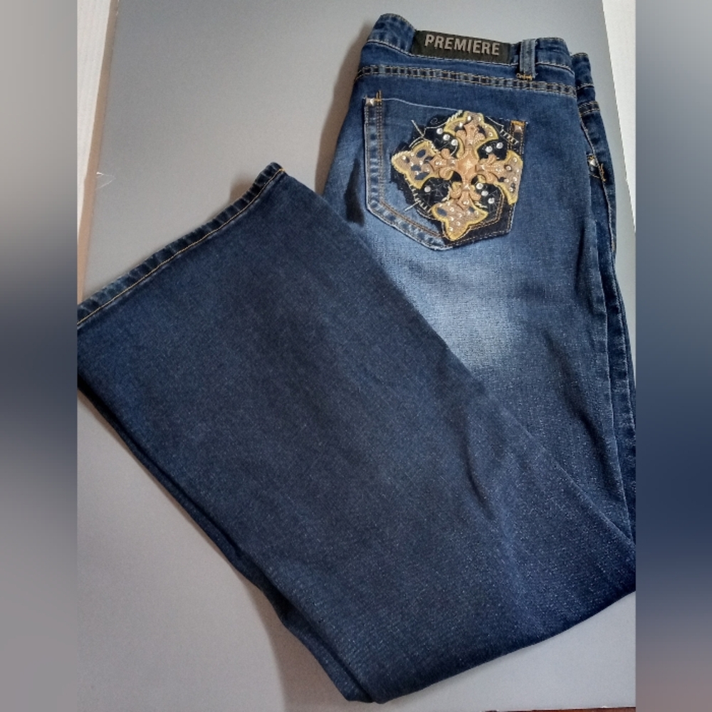 Premier Embellished Blue Bootcut Jeans Juniors Size 13/14 Western Rodeo